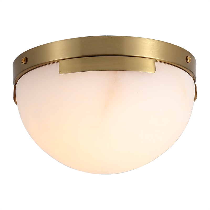 Safavieh Eddie Alabaster Iron Flush Mount in Brass / Off White