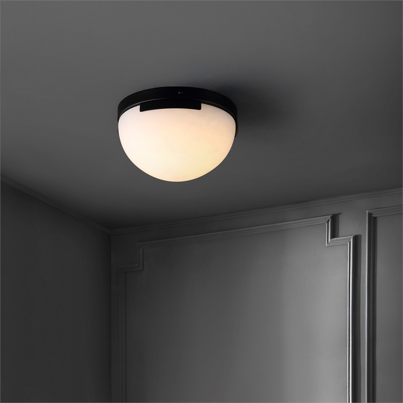 Safavieh Eddie Alabaster Iron Flush Mount in Black / Off White