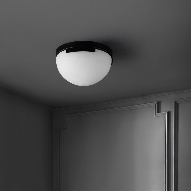 Safavieh Eddie Alabaster Iron Flush Mount in Black / Off White