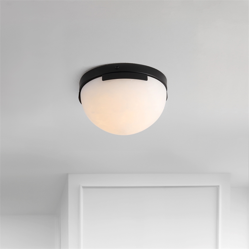 Safavieh Eddie Alabaster Iron Flush Mount in Black / Off White
