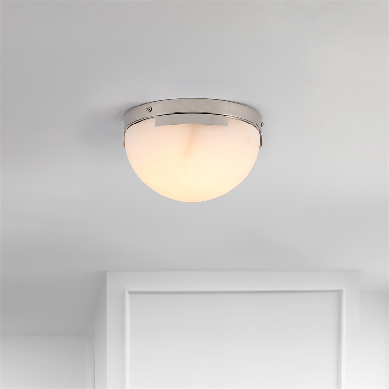 Safavieh Eddie Alabaster Iron Flush Mount in Silver / Off White