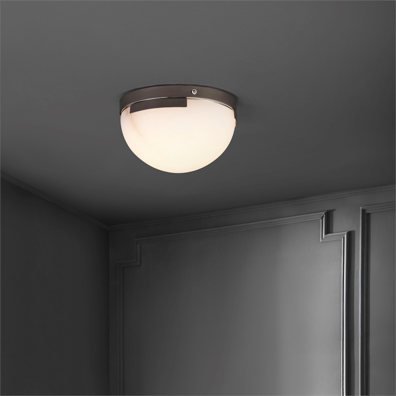 Safavieh Eddie Alabaster Iron Flush Mount in Silver / Off White