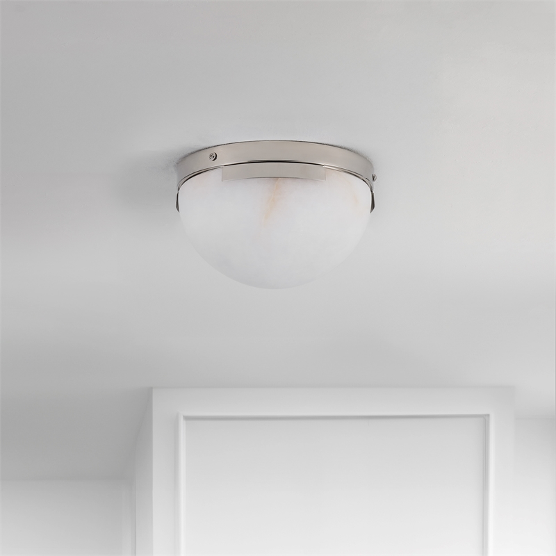 Safavieh Eddie Alabaster Iron Flush Mount in Silver / Off White