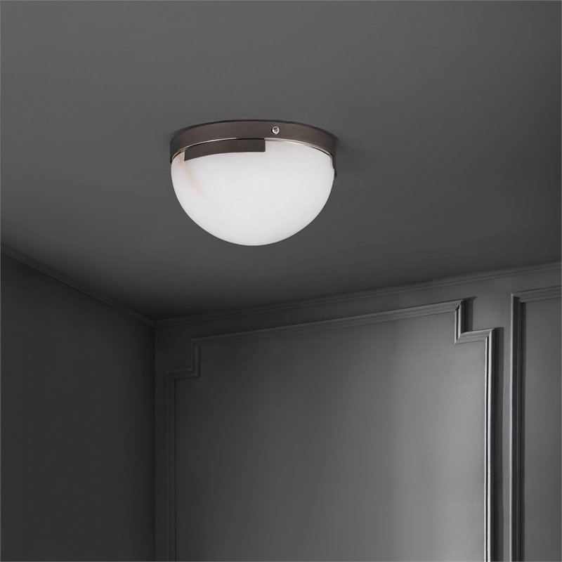 Safavieh Eddie Alabaster Iron Flush Mount in Silver / Off White