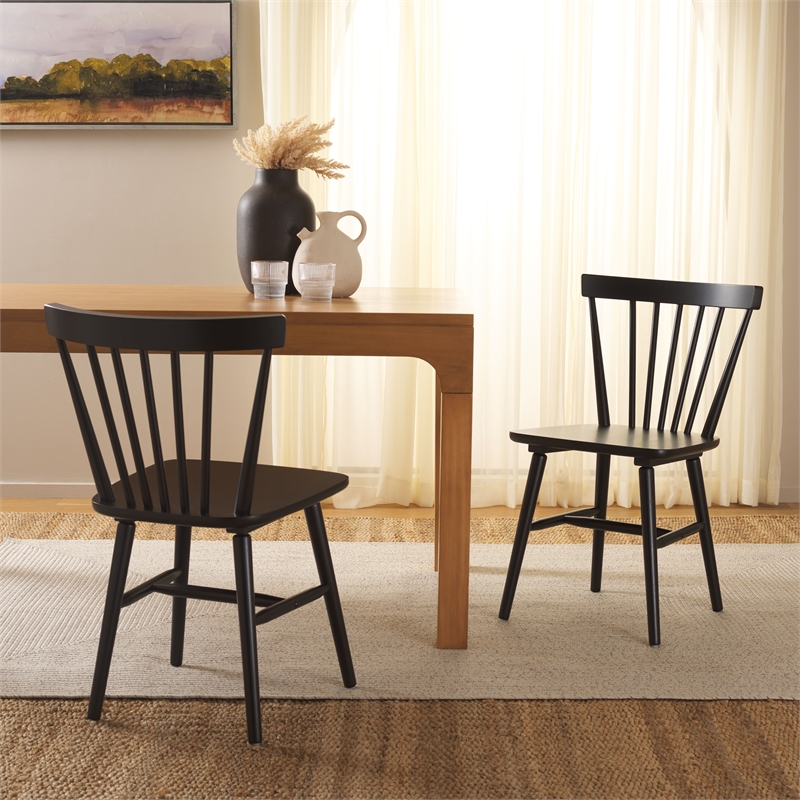 Safavieh Winona Wood and Steel Spindle Back Dining Chair in Matte Black