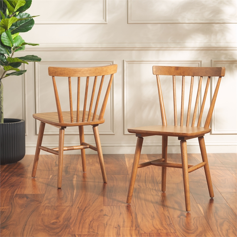 Safavieh Winona Wood and Steel Spindle Back Dining Chair in Brown