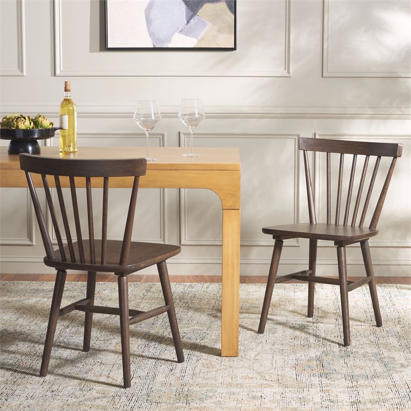 Safavieh Winona Wood and Steel Spindle Back Dining Chair in Dark Walnut