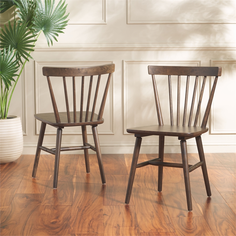 Safavieh Winona Wood and Steel Spindle Back Dining Chair in Dark Walnut