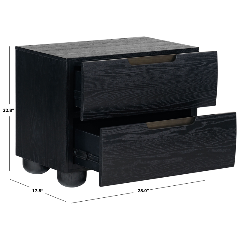 Safavieh Beethoven Solid Wood 2 Drawer Nightstand in Black
