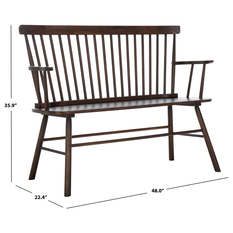 Safavieh Addison Wood Spindleback Settee in Dark Walnut