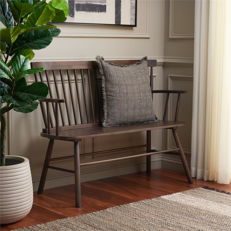 Safavieh Addison Wood Spindleback Settee in Dark Walnut