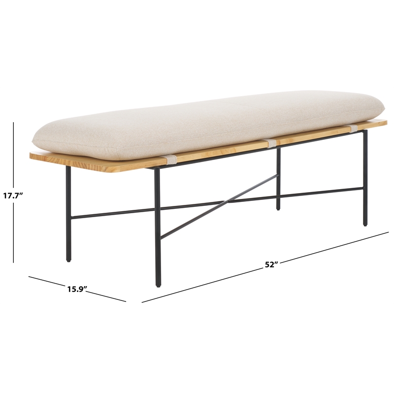 Safavieh Emric Wood and Iron Bench in Cream / Black