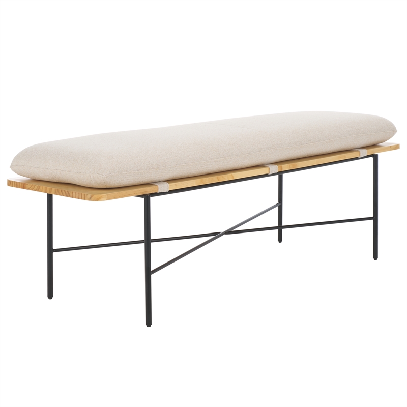 Safavieh Emric Wood and Iron Bench in Cream / Black