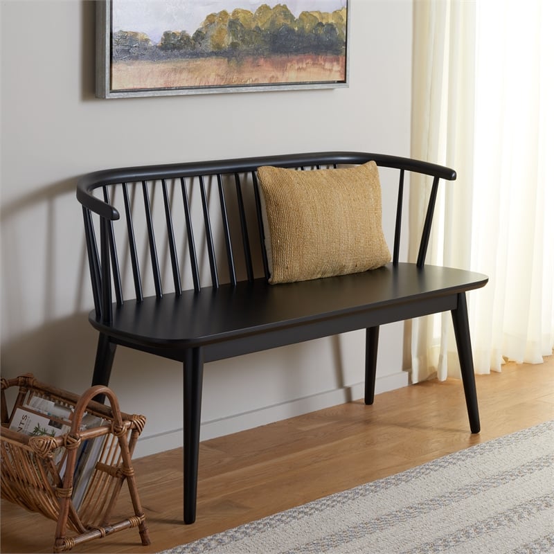 Safavieh Blanchard Wood and Iron Spindle Bench in Matte Black