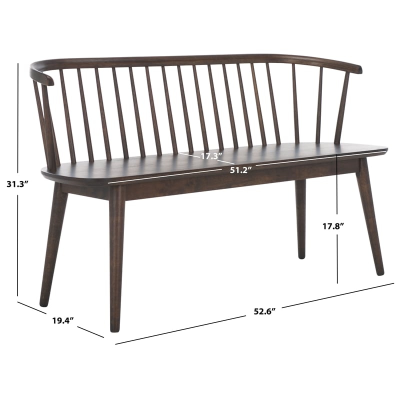 Safavieh Blanchard Wood and Iron Spindle Bench in Dark Walnut