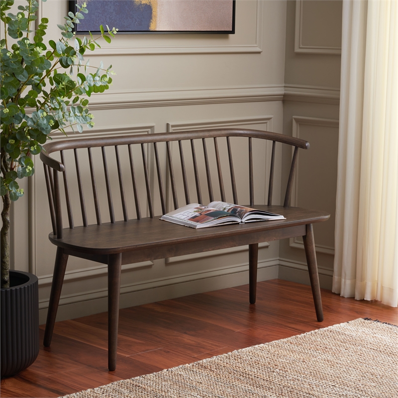 Safavieh Blanchard Wood and Iron Spindle Bench in Dark Walnut