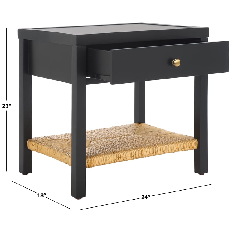 Safavieh Berlynne Wood and Banana Stem Shelf Nightstand in Black / Natural