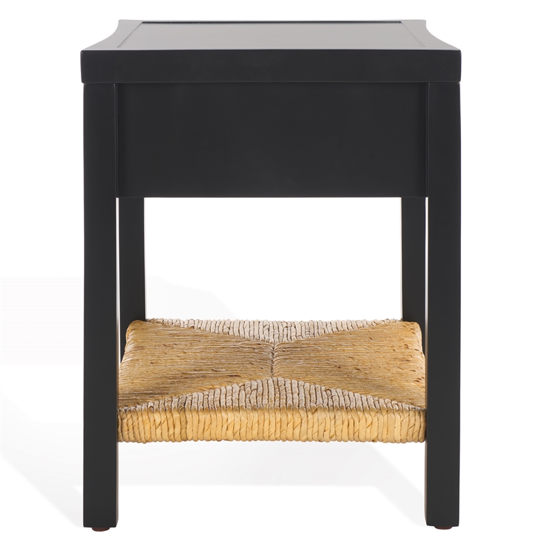 Safavieh Berlynne Wood and Banana Stem Shelf Nightstand in Black / Natural