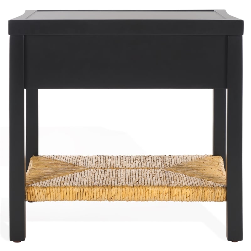 Safavieh Berlynne Wood and Banana Stem Shelf Nightstand in Black / Natural