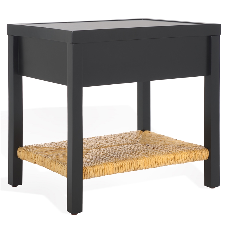 Safavieh Berlynne Wood and Banana Stem Shelf Nightstand in Black / Natural