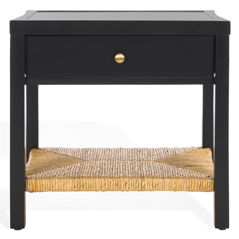 Safavieh Berlynne Wood and Banana Stem Shelf Nightstand in Black / Natural