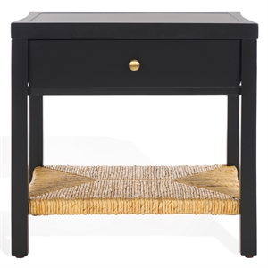 Safavieh Berlynne Wood and Banana Stem Shelf Nightstand in Black / Natural