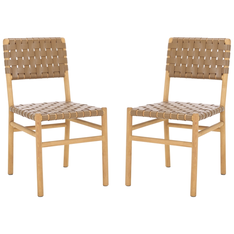 Safavieh Jeremiah Woven Leather Dining Chair in Brown / Natural