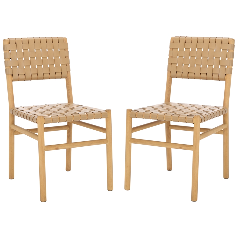 Safavieh Jeremiah Woven Leather Dining Chair in Tan / Natural