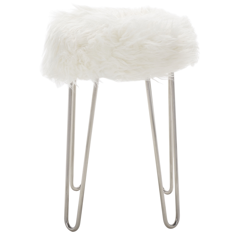 Safavieh Caspian Wood Foot Stool in White / Silver
