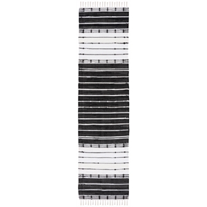 Safavieh Striped Kilim 2'-3&quot x 9'-0&quot Cotton Flat Weave Rug in Black / Ivory