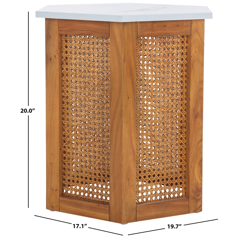 Safavieh Danez Hexagon Wood Cane Accent Table in White / Natural