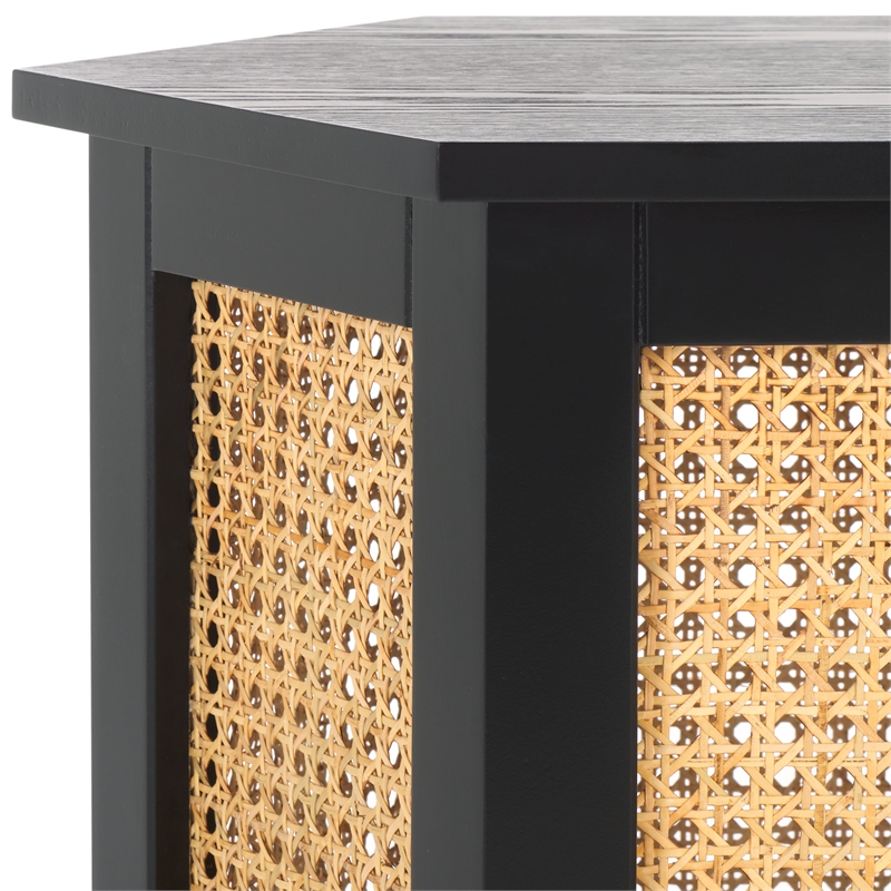Safavieh Danez Hexagon Wood Cane Accent Table in Black / Natural