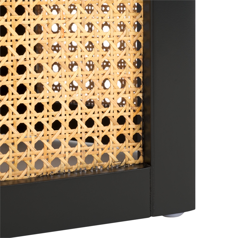 Safavieh Danez Hexagon Wood Cane Accent Table in Black / Natural