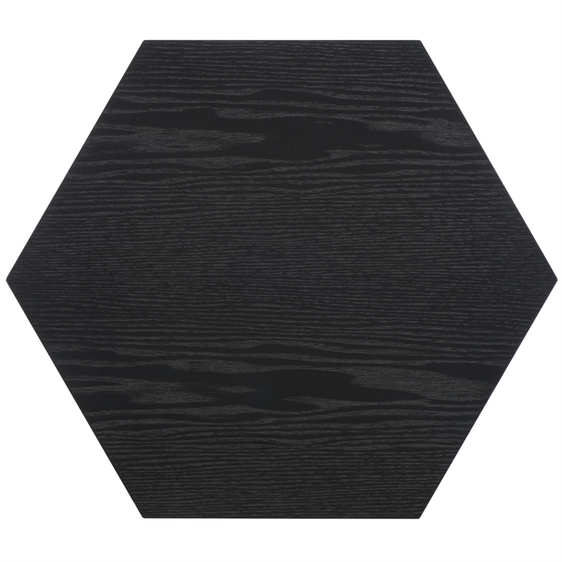 Safavieh Danez Hexagon Wood Cane Accent Table in Black / Natural