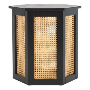 Safavieh Danez Hexagon Wood Cane Accent Table in Black / Natural