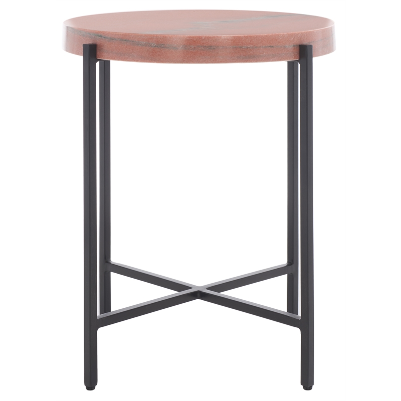 Safavieh Azula Iron and Stone Top Accent Table in Rust / Black