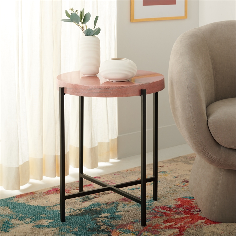 Safavieh Azula Iron and Stone Top Accent Table in Rust / Black