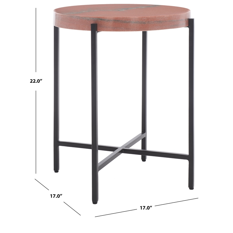 Safavieh Azula Iron and Stone Top Accent Table in Rust / Black