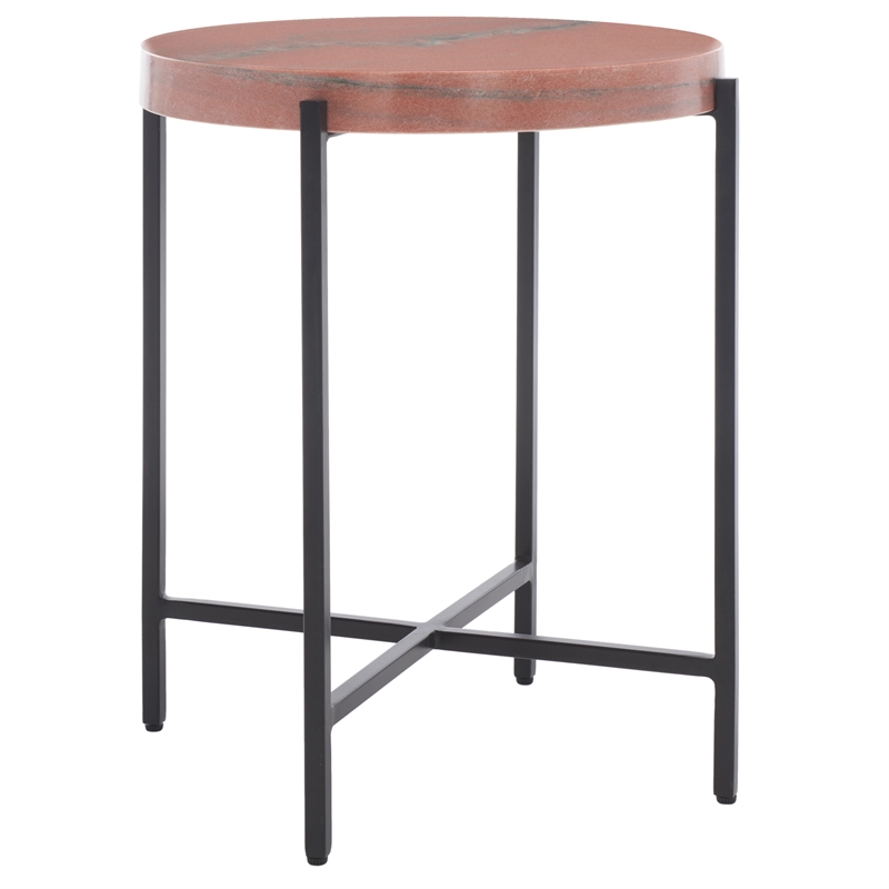 Safavieh Azula Iron and Stone Top Accent Table in Rust / Black