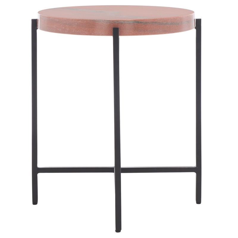 Safavieh Azula Iron and Stone Top Accent Table in Rust / Black
