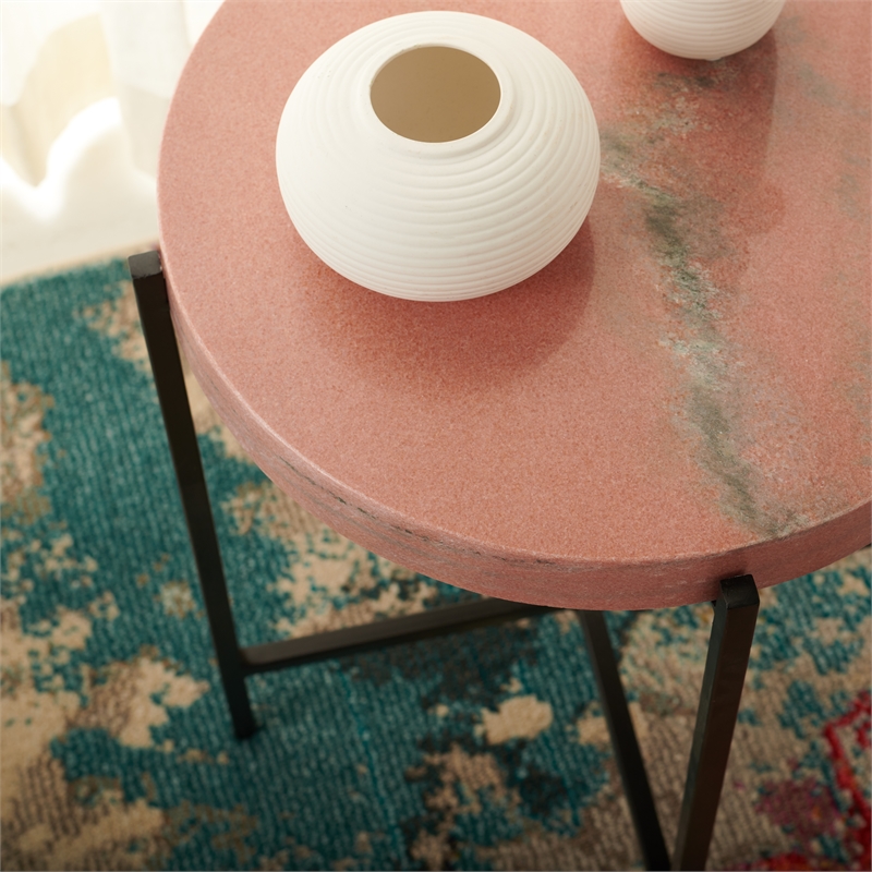 Safavieh Azula Iron and Stone Top Accent Table in Rust / Black