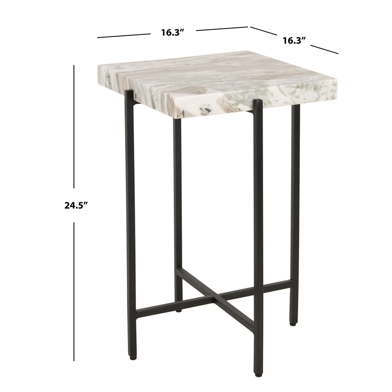 Safavieh Tenzin Iron and Stone Top Accent Table in Gray / Black