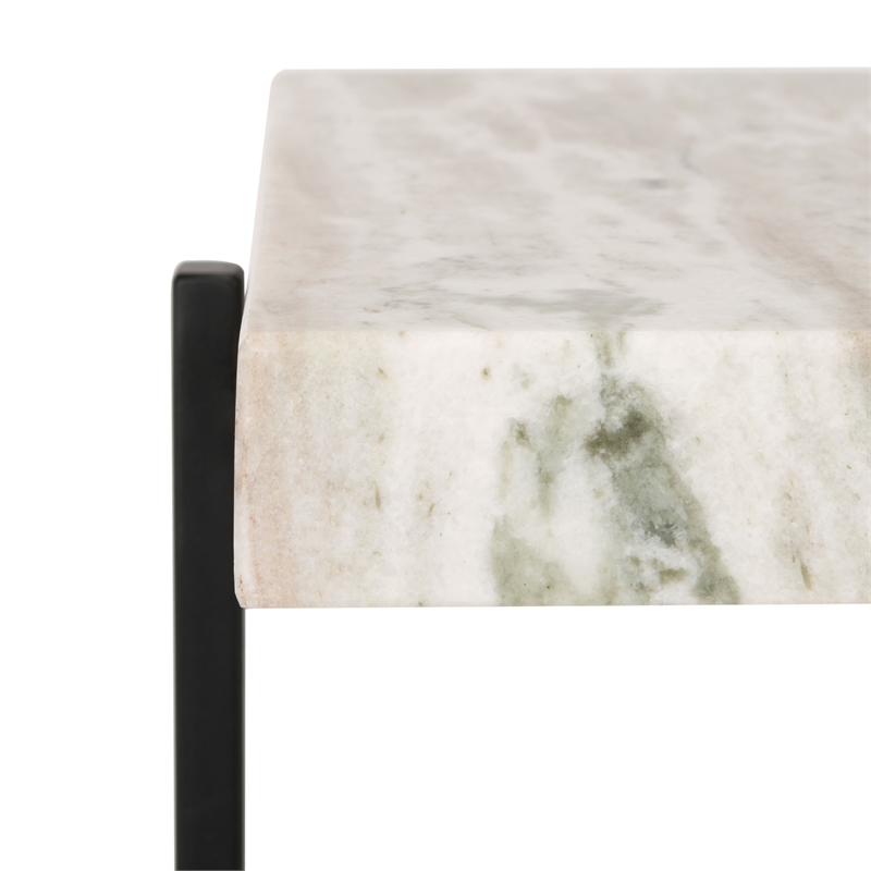 Safavieh Tenzin Iron and Stone Top Accent Table in Gray / Black
