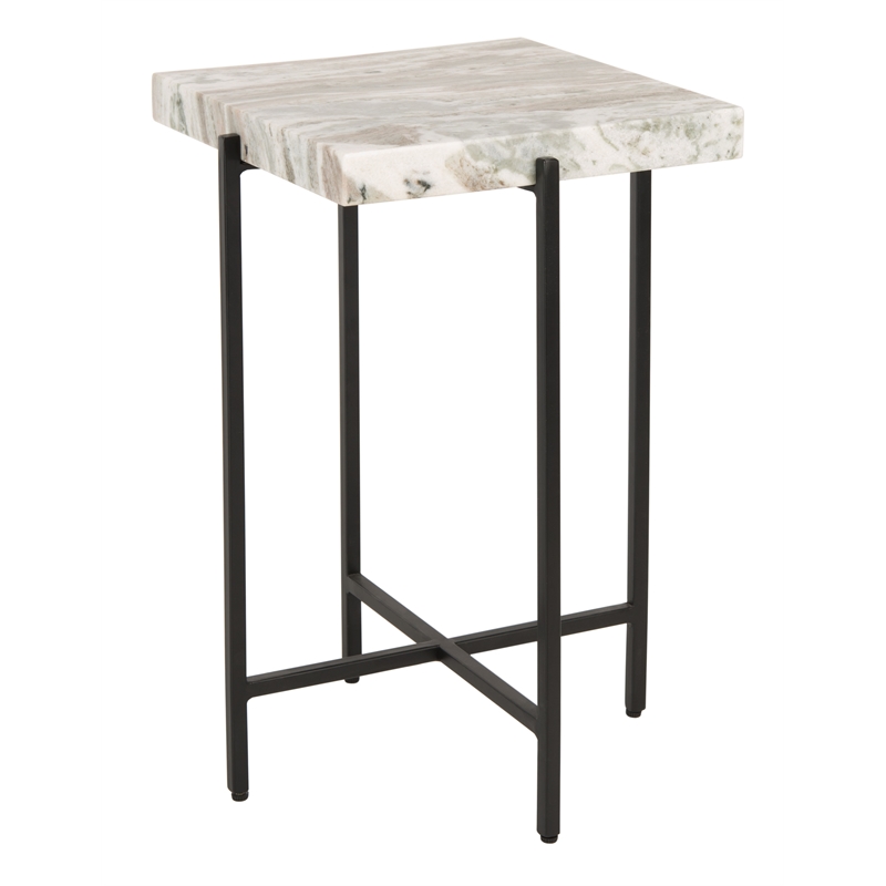 Safavieh Tenzin Iron and Stone Top Accent Table in Gray / Black