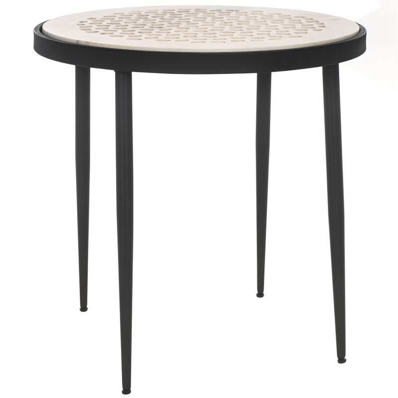 Safavieh Elly Marble and Iron Cnc Side Table in White / Marble / Black