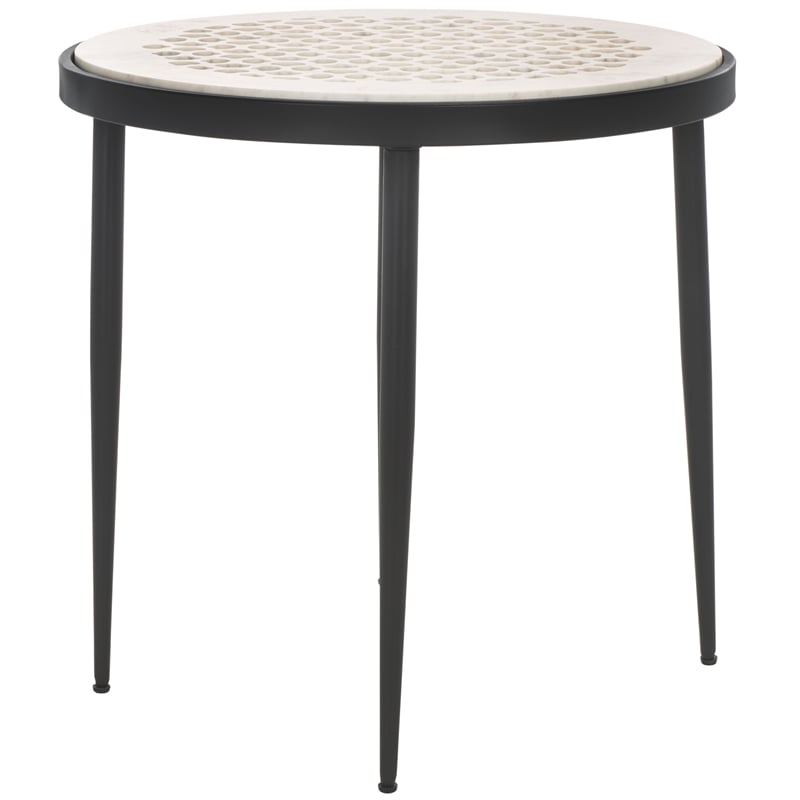 Safavieh Elly Marble and Iron Cnc Side Table in White / Marble / Black