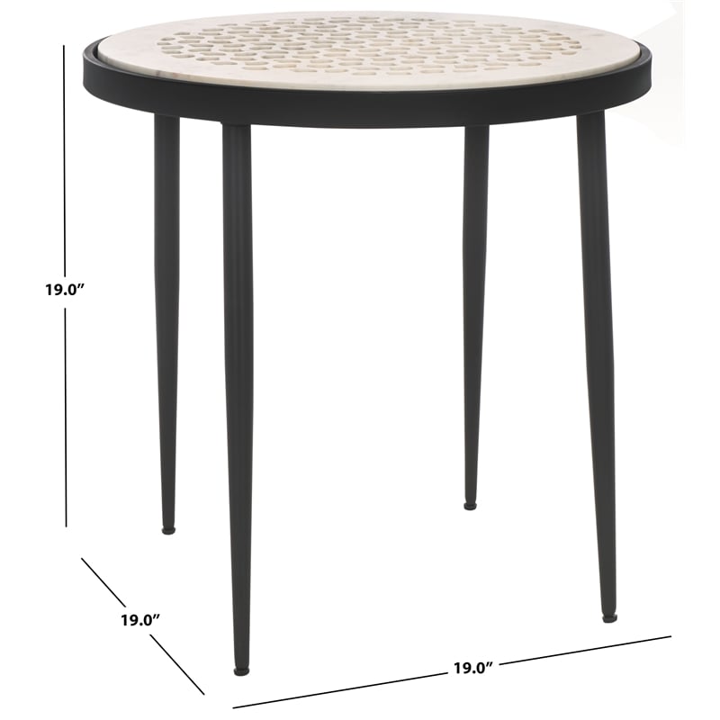 Safavieh Elly Marble and Iron Cnc Side Table in White / Marble / Black