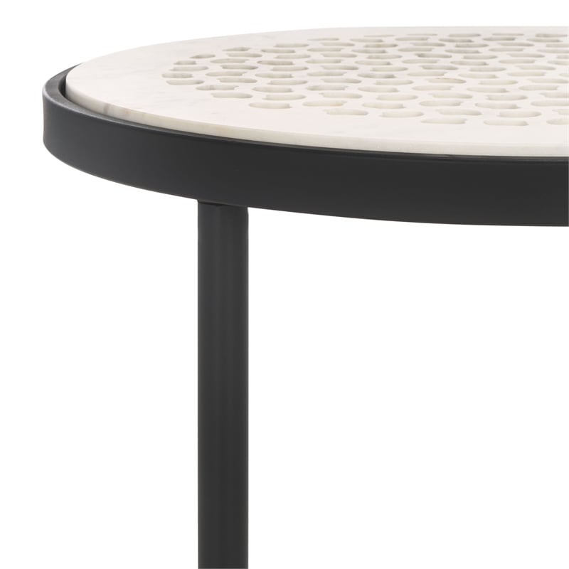 Safavieh Elly Marble and Iron Cnc Side Table in White / Marble / Black
