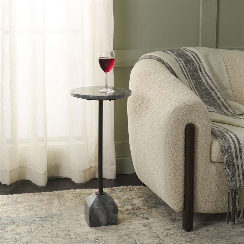 Safavieh Sumer Marble and Iron Drink Table in Gray / Marble / Black