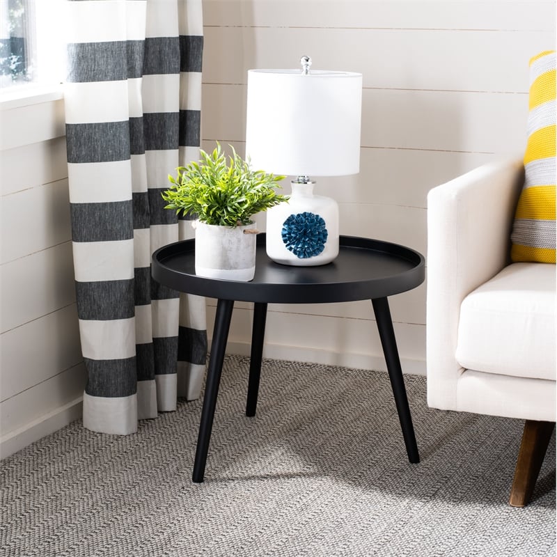Safavieh Fritz Wood and Metal Round Tray Side Table in Black